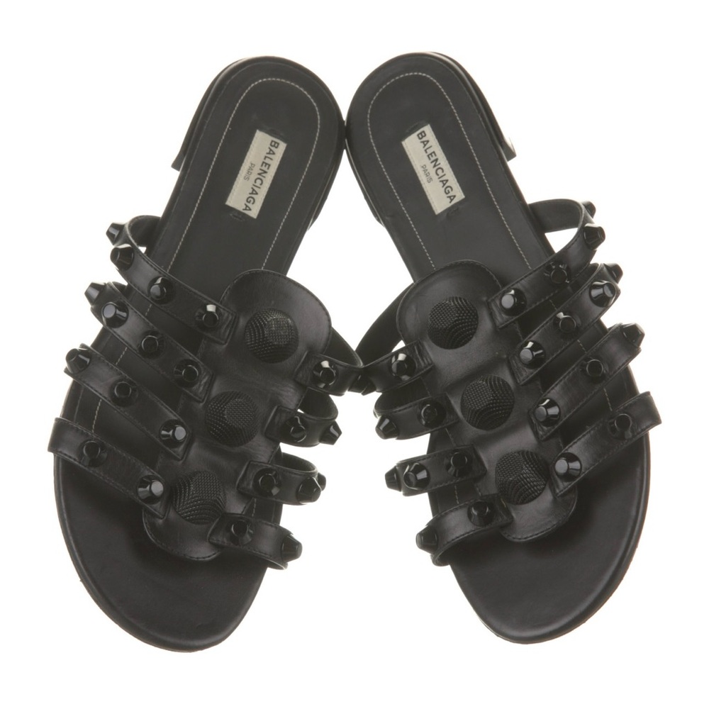 Balenciaga Women's Cagole Slide Sandals Studded Leather Black US10/IT40